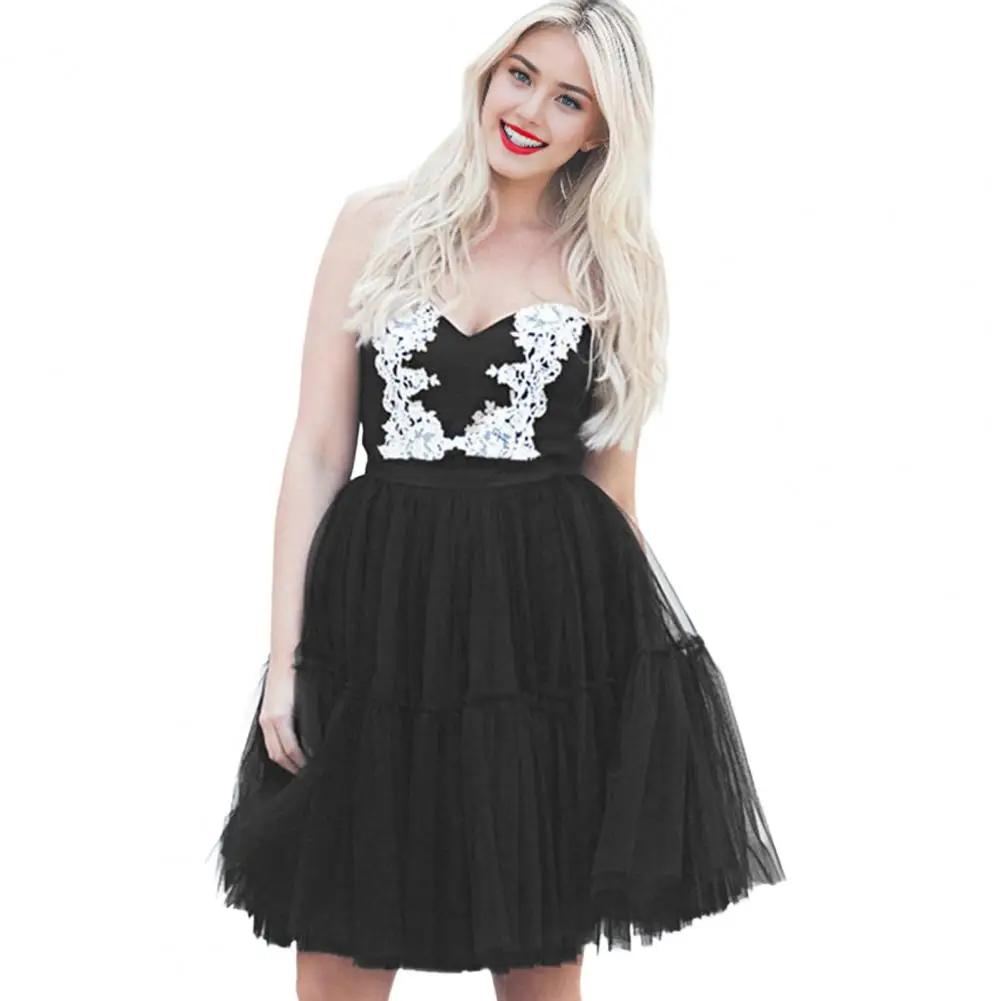 Women``s Tulle Skirt 4-Layers Mesh Fluffy Princess Underskirt A-line Skirt Elegant Women Fluffy Princess Underskirt 